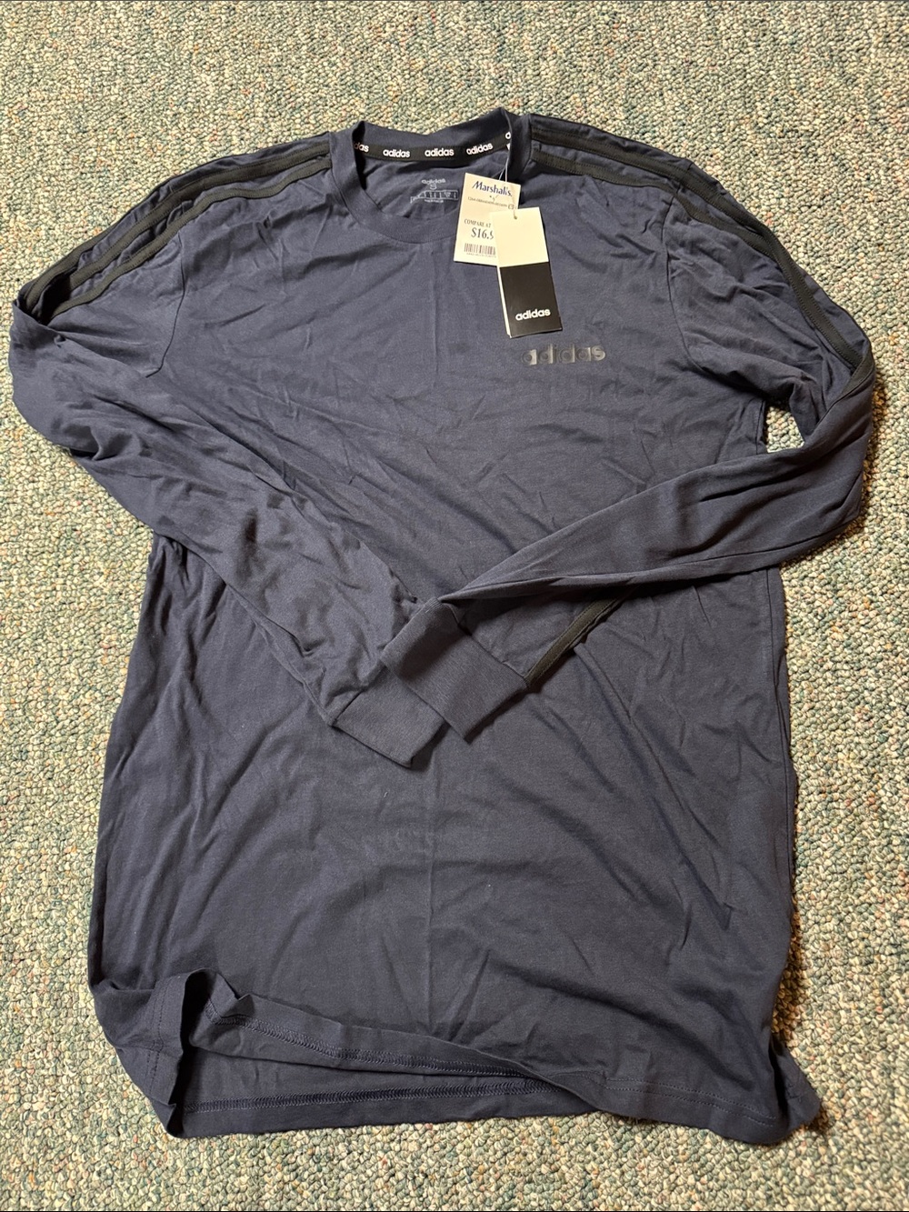 adidas Men’s Long Sleeve Crew Shirt - Dark Blue with Black Stripes
